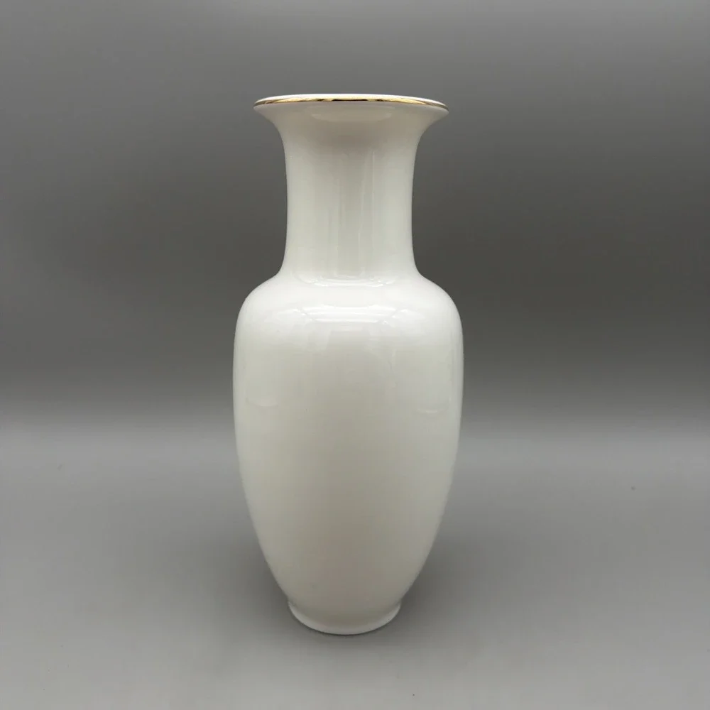 Vintage Japan MCM White Flower Vase Orange  Gold Iris Fine China